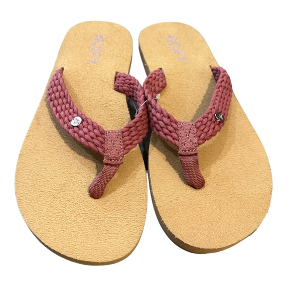 NWT ROXY LOW TIDE Mauve / Tan BRAIDED STRAP FLIP FLOPS SANDALS Size 10 - Picture 2 of 5